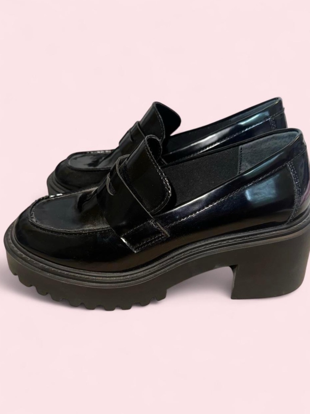 Steve Madden Black Patent Platform Penny Loafers